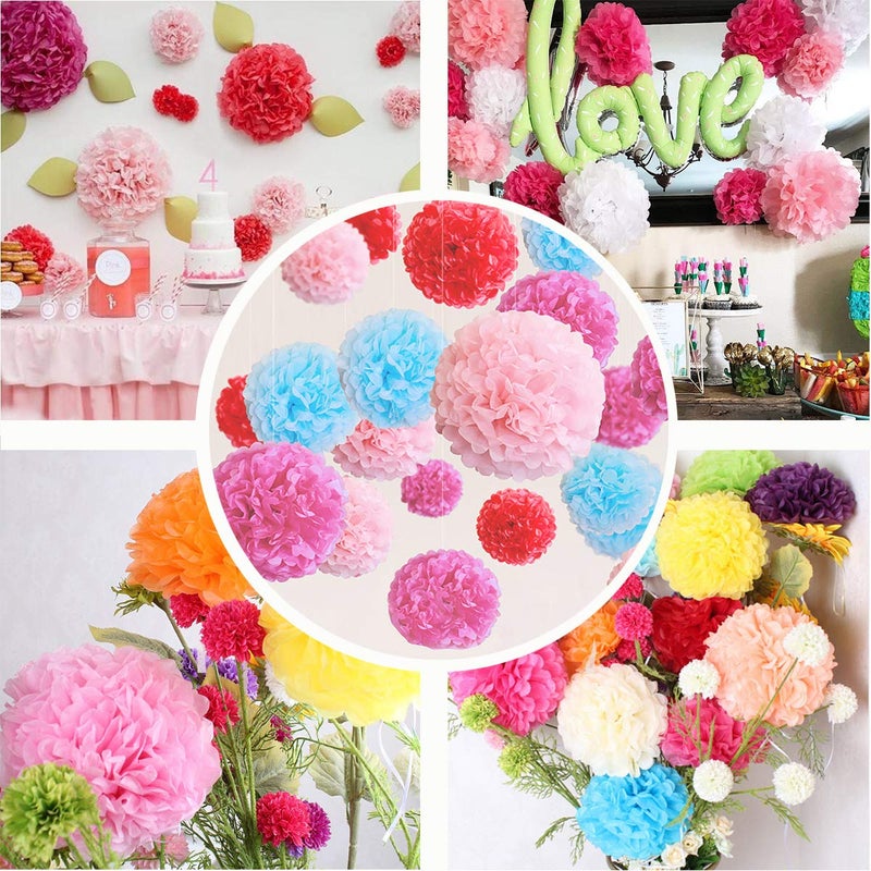 iShyan 12 Pcs Assorted Rainbow Colors Tissue Paper Pom Poms Flower Balls for Birthday Wedding Party Baby Shower Decorations - Image 4